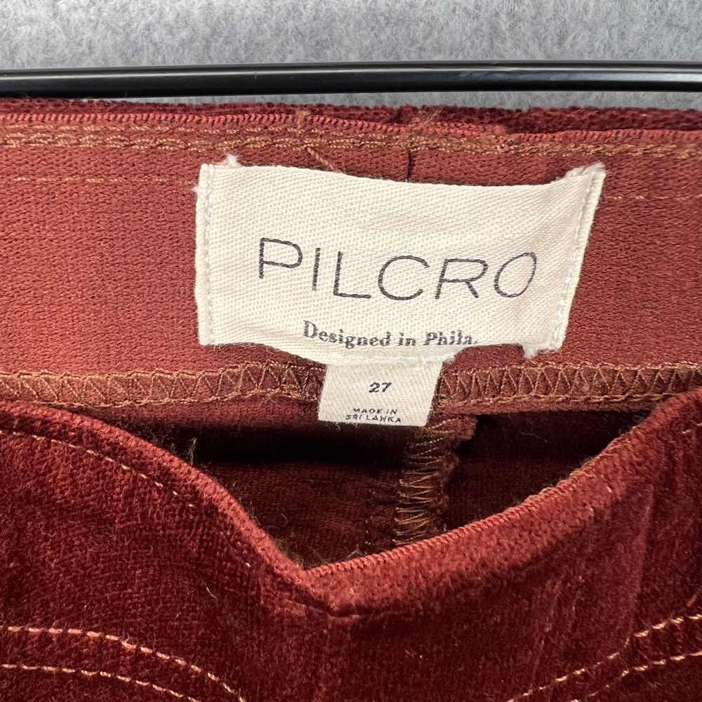 Pilcro Velvet Flare Pants Women 27 Burgundy Red High Rise Wide Leg Boho EUC - Picture 2 of 9